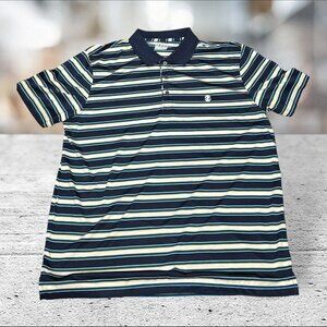 Izod Golf With Stretch Mens XL Polo Shirt Blue Yellow Striped‎